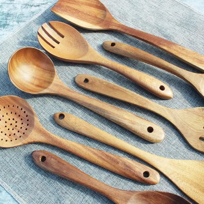 KitchenCraft - Lot De 3 Ustensiles En Bois De Hêtre : Cuillère, Spatule Et Cuillère Racloir