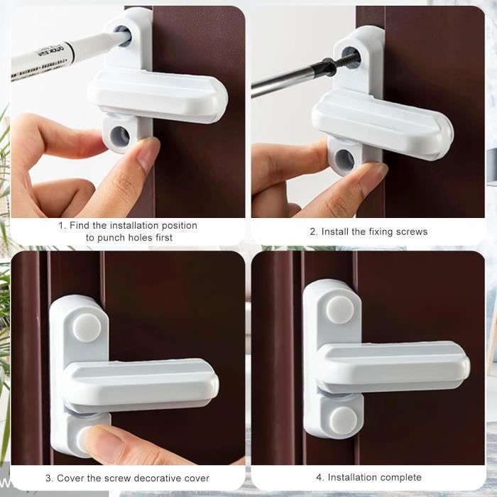 Lot De 3 Verrous De Sécurité Pour Enfants – Blanc – Adhésif 3M – Pour Portes, Fenêtres, Tiroirs – Aucun Perçage Nécessaire