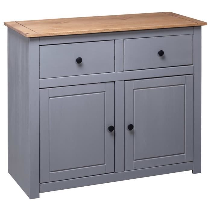Buffet 2 Portes Gris 40x35x80 Cm – Bois Massif De Pin – Meuble De Rangement (Neuf)