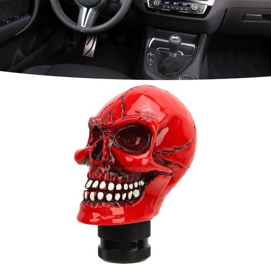 Pommeau De Levier De Vitesse Tête De Mort - Rouge, Diamètre Intérieur 1.5 Cm - Pour Voitures Manuelles - 10
