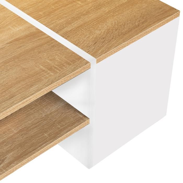 Table Basse Bar IZIA IDMarket - Blanc Et Bois - Avec Coffre Rangement Et étagère