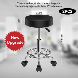 Tabouret De Bureau à Roulettes Réglable Cuir Noir 49-64 Cm - Siège Pivotant Confortable Pour Coiffure, Tatouage, Esthétique