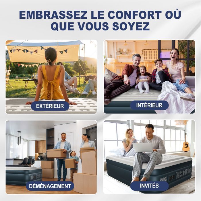 Active Era Matelas Gonflable 2 Personnes Avec Pompe Électrique Intégrée - Lit King Size Gonflage Rapide Pour Camping, Invités Et Déménagements