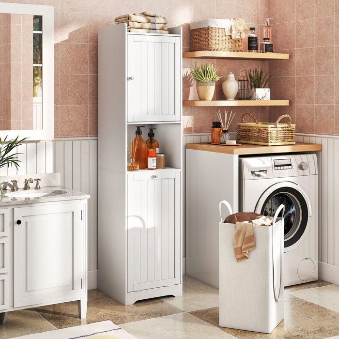 Armoire Colonne Rangement Salle De Bain/cuisine COSTWAY - 70x30x168 Cm, Blanc, 2 Placards, étagères Réglables