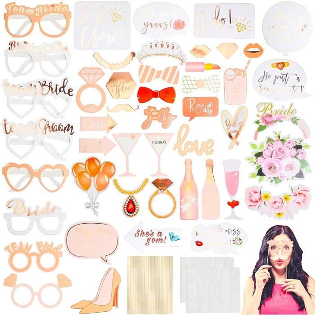 48 Pcs EVJF Accessoires Décoration EVJF Accessoires Photo Accessoire