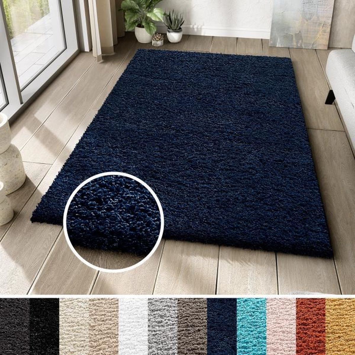 Tapis Salon Poils Longs 80x150cm Pétrole - Doux Et Moelleux, Polyester