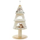 PAWZROAD PAWZ Road Arbre à Chat de Noël, Tour Festive de 130 cm avec Poteau à Griffer en Sisal 14 cm & 3 Grandes Niches, Blanc Neige