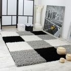 PHC Tapis Shaggy Longues Mèches Hautes Carreaux Gris Noir Blanc [160x220 cm]