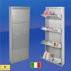 STARMART Meuble à Chaussure, Gris, 4 portes battantes, max 12 paire de chaussures, 50x14x 138 cm, rien à monter, acier, garantie à vie!