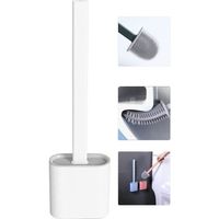 Brosse WC plate en silicone avec support, ensemble Brosse WC en silicone flexible et support pour salle de bain [28]