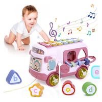  musicaux pour bébé de 12 à 18 mois pour filles de 1 an, jouets sensoriels avec bus, trieur de formes, jouets à tirer pour 12-18 moi