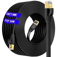 Cable Ethernet 50m Cat 7 RJ45 Blinde Exterieur Interieur-(50 Clips) Cable Ethernet Reseau Haut Debit SSTP 10 Gbit/s 600MHz, L