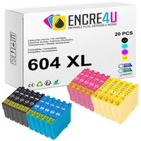 604XL ENCRE4U - Lot de 20 cartouches d'encre générique compatibles avec EPSON 604 XL Ananas : 5 Noir + 5 Cyan + 5 Magenta + 5 Jaune