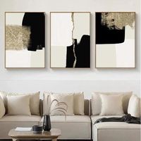 Lot de 3 posters sur toile modernes minimalistes,Beige noir et or,Géométrie abstraite Décoration murale,Sans cadre,60 x 90 cm