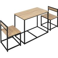 Ensemble table 2 chaises style industriel - HOMCOM - métal noir aspect chêne clair