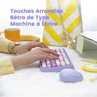 Perixx PERIDUO-713 Ensemble Mini Clavier et Souris sans Fil 2.4 GHz,Touches de Style Rétro Arrondies,Violette,AZERTY