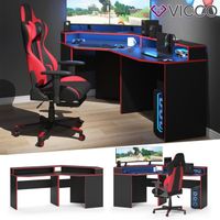 Bureau gamer VICCO Kron - Noir/Rouge - Bureau informatique angle/long - Design moderne et flexible
