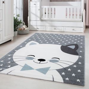 TAPIS Tapis pour Chambre d'Enfant et de Bébé, Joli motif de chat, couleur bleu gris et blanc, Taille 140 x 200 cm