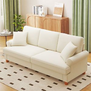 Canapé Convertible 3 Places Victoria - Tissu Beige, Design Scandinave - Transformable En Lit 2 Places