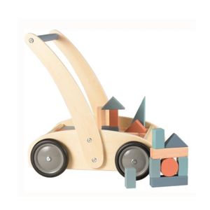 CHARIOT A POUSSER Chariot de marche en bois Egmont Toys avec 29 blocs colorés - Mixte - A partir de 12 mois