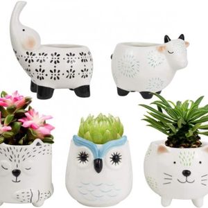 STATUE - STATUETTE   Pots de fleurs en céramique pour plantes succulentes   Ensemble animal mignon en forme de chat  vache  éléphant  renard  hibou