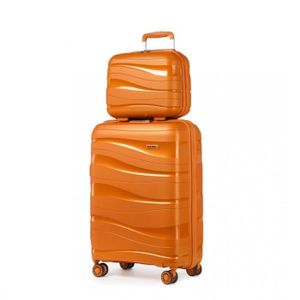 SET DE VALISES Kono Set de 2 Valise Cabine Rigide Valises de Voyage 55cm à 4 roulettes + Serrure TSA & Portable Vanity Case Orange