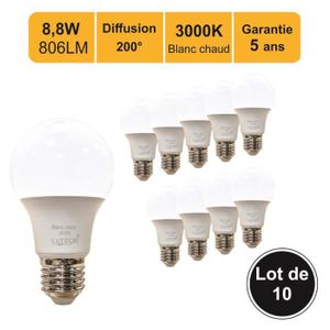 AMPOULE - LED Lot de 10 ampoules LED E27 9W 806Lm 3000K - garantie 5 ans