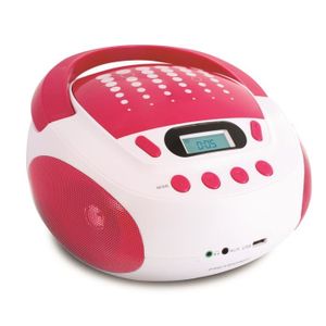 BALADEUR CD - CASSETTE Lecteur CD MP3 Pop Pink avec port USB - Blanc et r