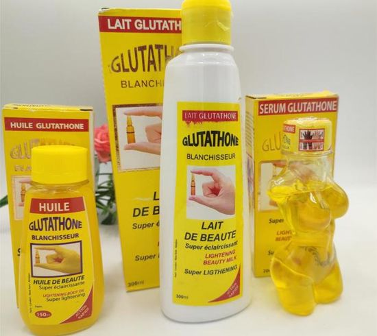 Lait, Sérum et Huile - GLUTATHION - Double Concentré - Éclaircissant - Résultats rapides - Sans parabène