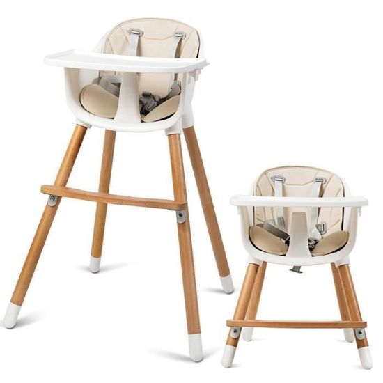 Chaise Haute Bébé Pliable LEADZM - 6 Hauteurs Réglables, Transformable En Berceau - Plateau Double Amovible, Roulettes 360° - Pour 6 à 36 Mois (Max 15 Kg) - Beige