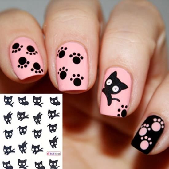 Water Decals Stickers Decorations Ongles Nail Art Facile Manucure Mini Chat Noir Ble1498 Cdiscount Au Quotidien