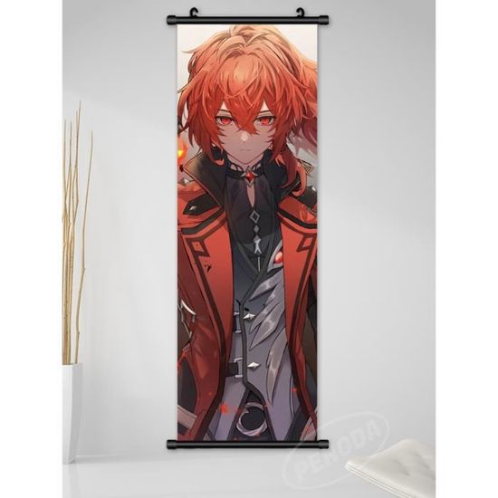 Rouge 25x75cm Affiche murale imprimée Genshin Impact, Kaedehara, Kazuha, peinture sur toile