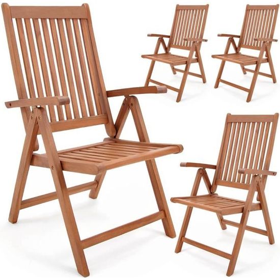 Set de 4 chaises pliantes en bois d'eucalyptus - DEUBA - Vanamo - Dossier réglable - Marron