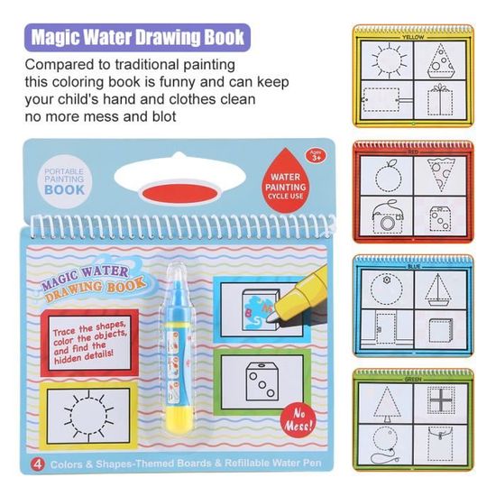 Livre De Coloriage à L'eau Réutilisable Enfant - 3 Livres Magiques + 3 Stylos Eau, Thèmes Dinosaures, Animaux, Mer