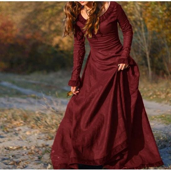 deguisement Enfant Costume Médiéval Pour Femmes Manches Trompette Robe De Chemise Avec Corset Robe Traditionnelle Halloween Femmes Cosplay Costumes Gothique Rétro À Manches Longues Corset (Red, XL