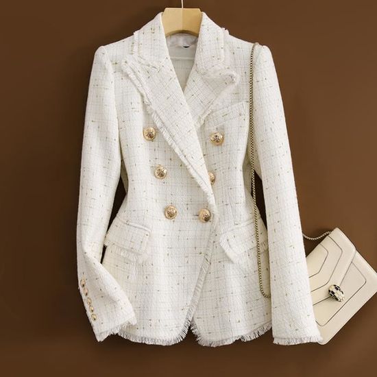 Blazer Femme En Tweed à Carreaux - Veste Ouverte Sur Le Devant, Manches Longues - Pour Bureau, Printemps/automne, Style élégant Et Décontracté - 9