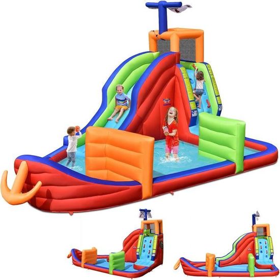 Château Gonflable Avec Toboggans Et Pataugeoire - Pour 3 Enfants - Souffleur 680W Inclus - 160kg Max