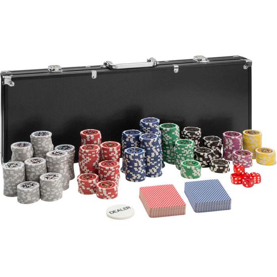 TECTAKE Coffret Malette Set de Poker 500 Jetons + 2 Jeux de 54 Cartes en Aluminium - Noir
