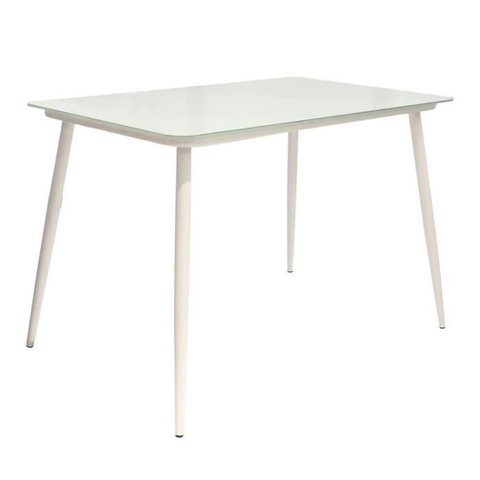 Tanita - Table Repas Rectangulaire Plateau Verre Blanc
