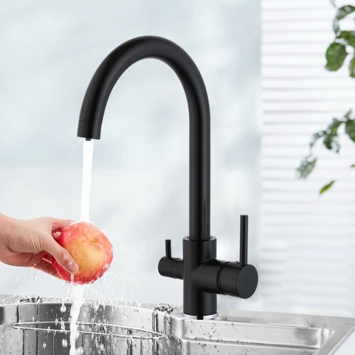 Évier noir 3 voies robinet de cuisine filtre à eau