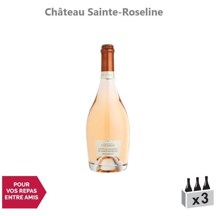 Côtes de Provence Cuvée La Chapelle Sainte Roseline Rosé 2019 - Lot de 3x75cl - Château Sainte-Roseline - Vin AOC Rosé de Provence