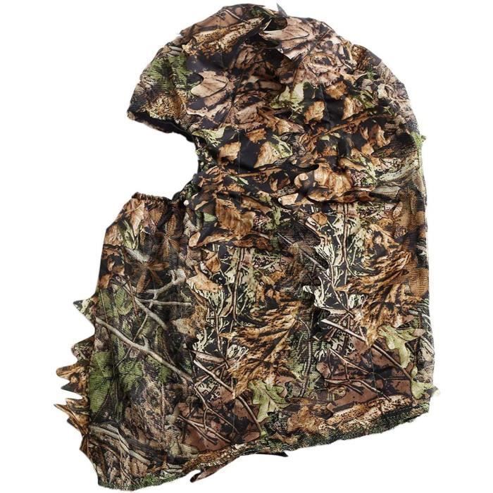 Cagoule de Masque de Visage 3D Feuillu de Chasse de Camouflage Chapeau Camo de Coiffures de Pêche de Chasse Extérieur
