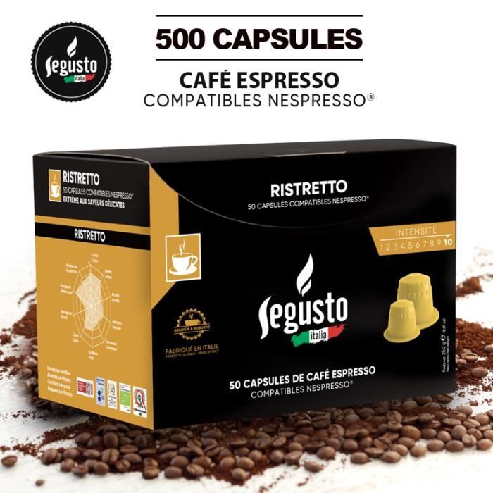 500 CAPSULES DE CAFÉ RISTRETTO COMPATIBLES NESPRESSO PAS CHER - CAFÉ SEGUSTO LE CAFÉ AU MEILLEUR PRIX - INTENSITÉ 10-10. PRD4