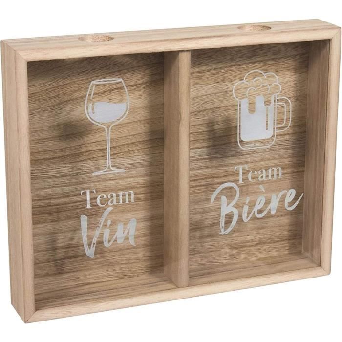 10ViN 39-1K-016 Cadre collectionneur Bouchon addict Bière et vin Beige blanc et transparent Bois et verre H24,5 x 5 x 30,5 cm