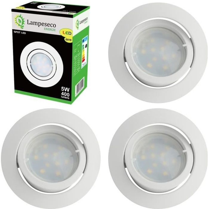 Lot de 4 Spot Led Encastrable Complete Blanc Orientable lumière Blanc Chaud eq. 50W ref.193