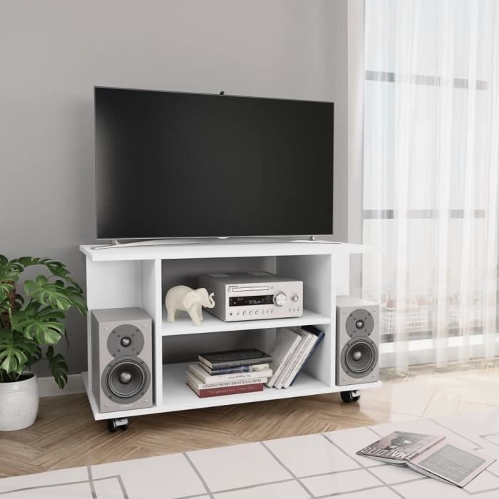 Meuble TV - Armoire tele Table television - style moderne avec roulettes Blanc 80 x 40 x 40 cm Aggloméré