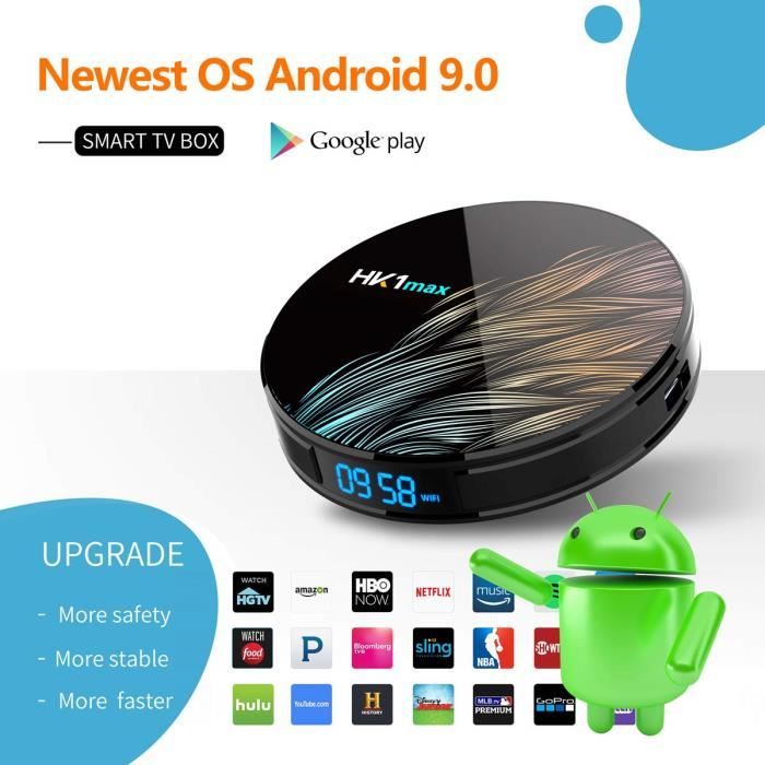 TV Box Android 9.0 【4GB DDR3/64GB ROM】 BT 4.0 Android TV Box HK1 Max RK3328 Quad-Core 64bit Cortex-A53 Wi-FI 2.4G/5G LAN100M USB 3.0