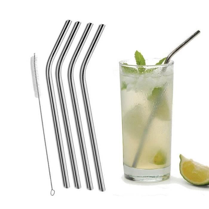4Pcs Pailles Courbé Acier inox Pr Yeti 20oz Verre Avec 1pc Nettoyage Brosse Bo02899