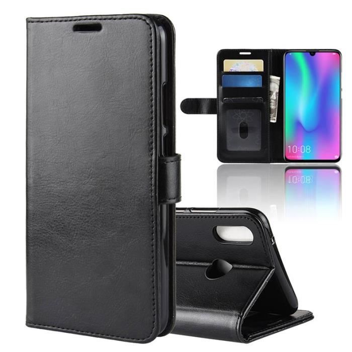 Étui Huawei P Smart (2019), Noir Étui Folio Portefeuille Cuir Mode Magnétique Slim Housse Protection 360 degré Antichoc