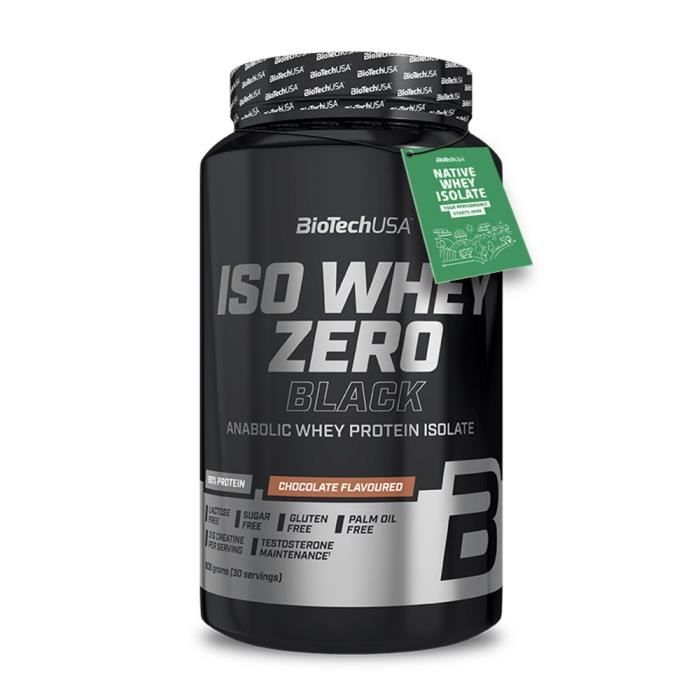 Iso Whey Zero Black 908g CHOCOLAT Biotech USA Proteines Creatine Glutamine AAKG Zinc Sans Sucre ni Gluten